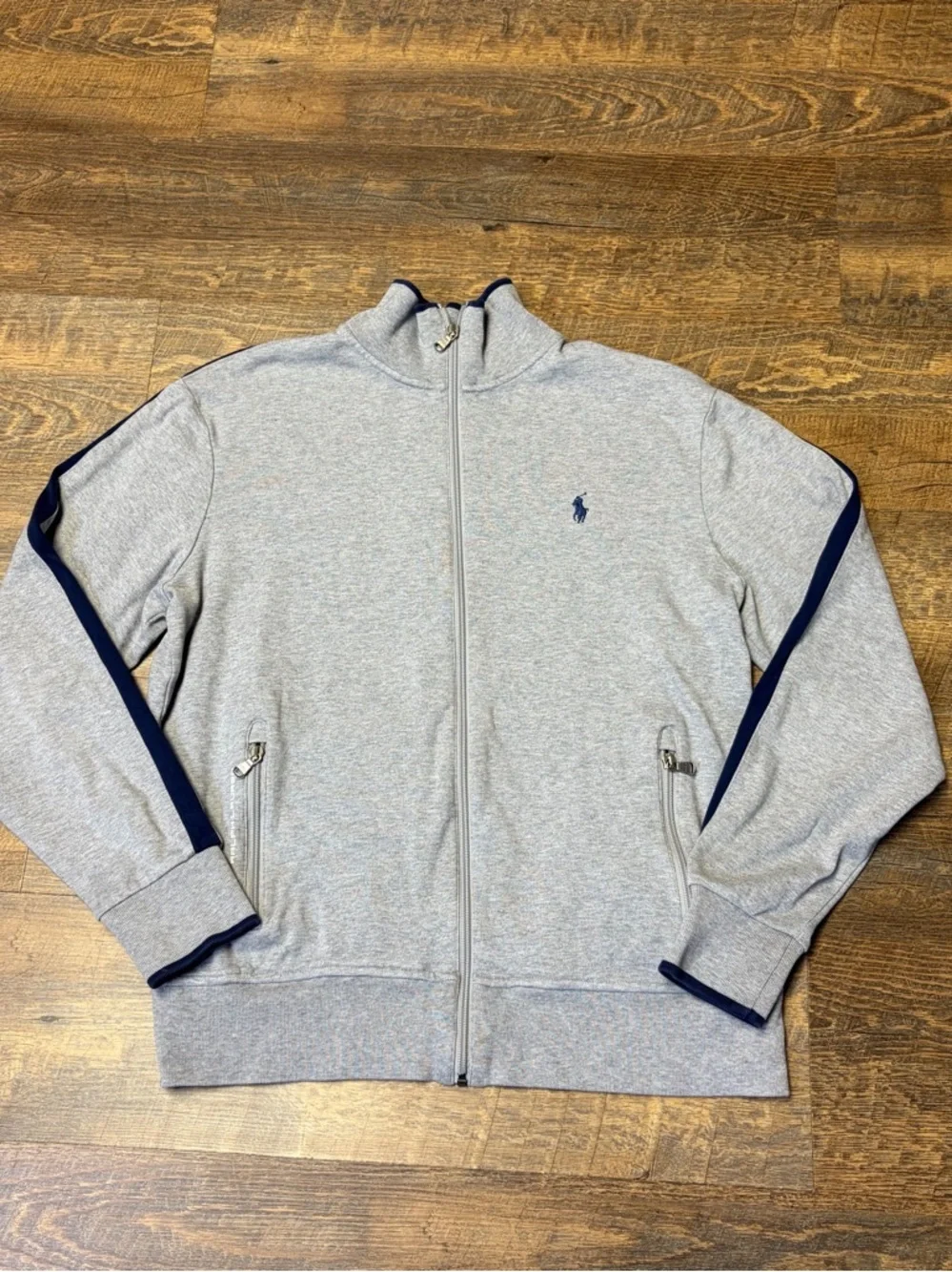 Polo Ralph Lauren Zip Sweatshirt Mens Medium Gray Mock Neck Logo Jacket Casual